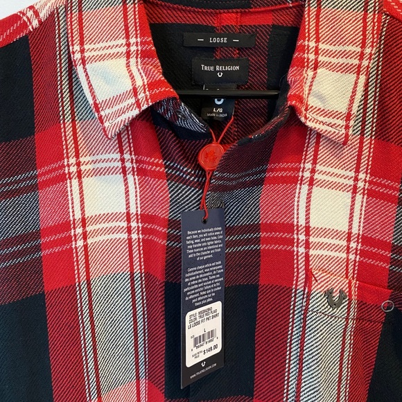 True Religion Red Plaid Flannel Shirt NWT - Picture 4 of 11